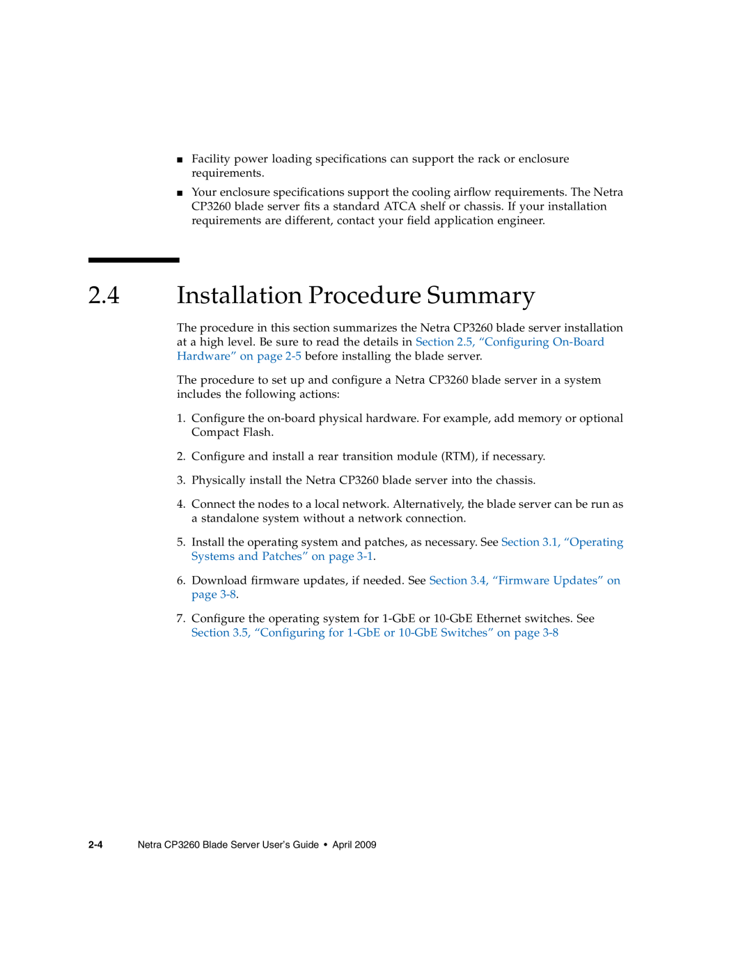 Sun Microsystems CP3260 manual Installation Procedure Summary 