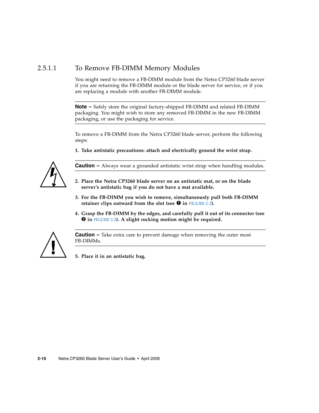 Sun Microsystems CP3260 manual To Remove FB-DIMM Memory Modules 