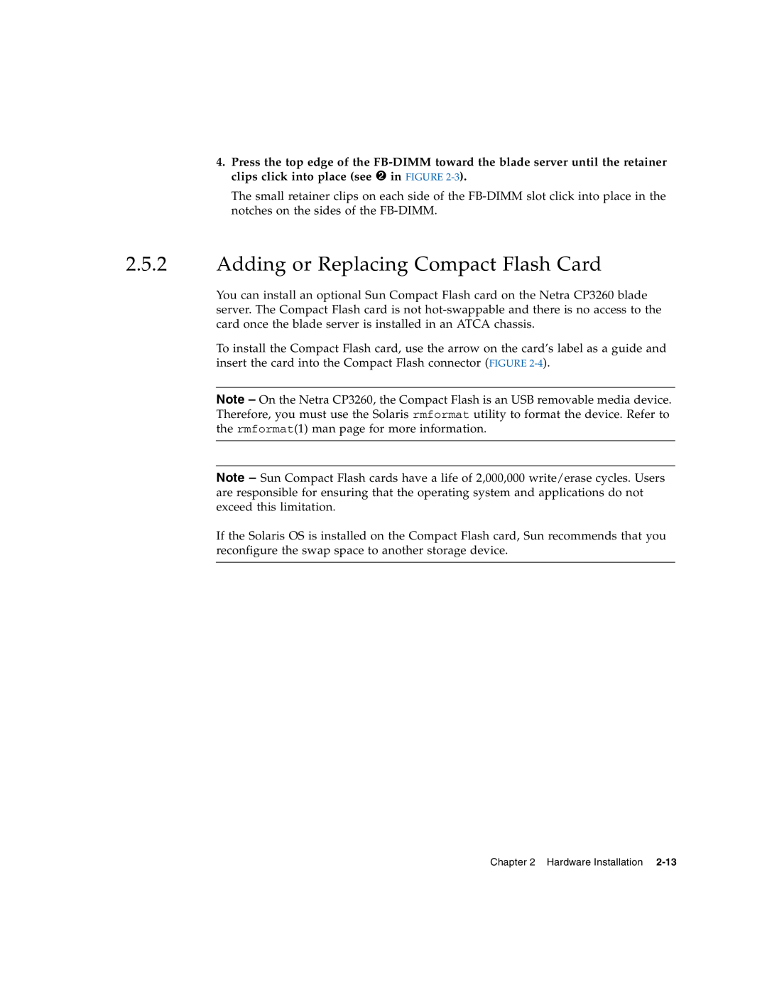Sun Microsystems CP3260 manual Adding or Replacing Compact Flash Card 