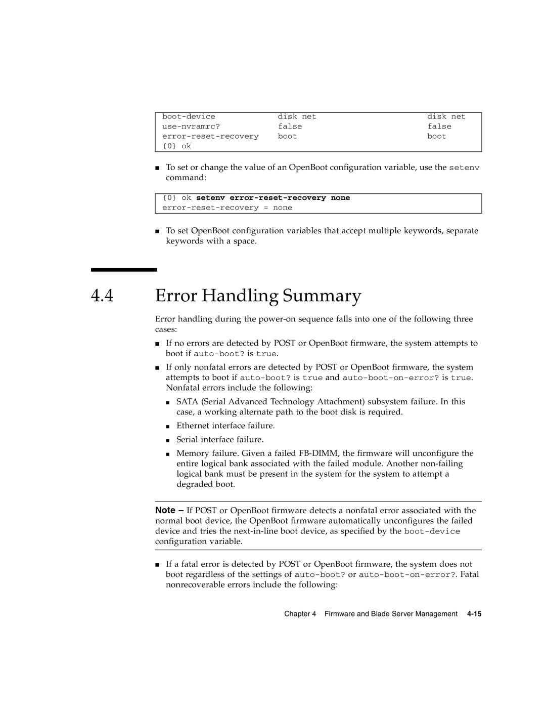 Sun Microsystems CP3260 manual Error Handling Summary 
