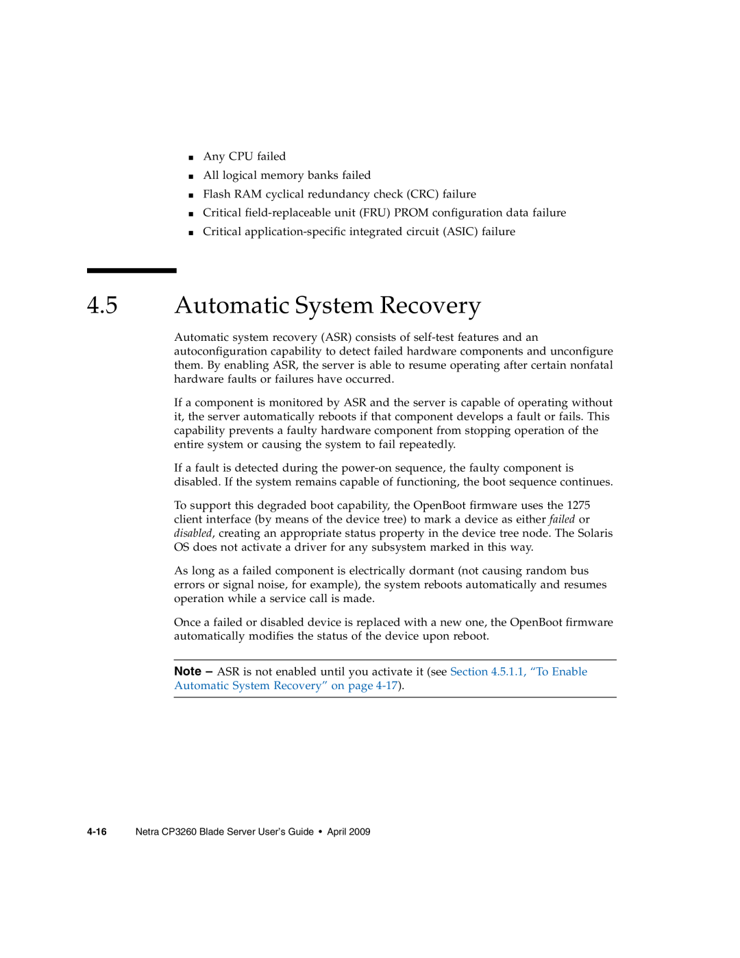 Sun Microsystems CP3260 manual Automatic System Recovery 
