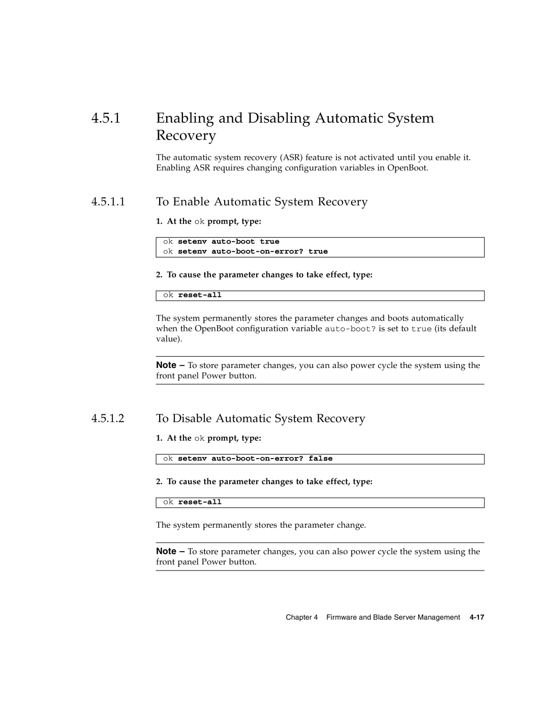 Sun Microsystems CP3260 manual Enabling and Disabling Automatic System Recovery, To Enable Automatic System Recovery 