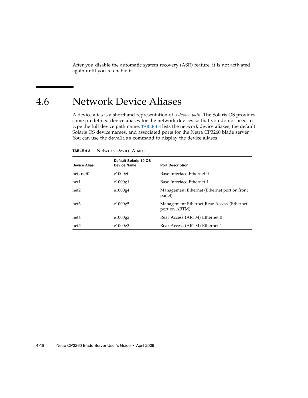 Sun Microsystems CP3260 manual 3 Network Device Aliases 