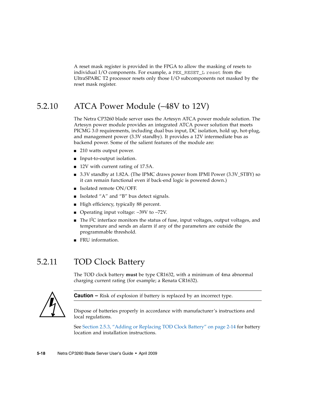 Sun Microsystems CP3260 manual Atca Power Module −48V to, TOD Clock Battery 