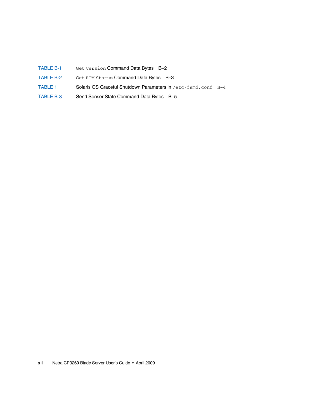 Sun Microsystems CP3260 manual Table B-1 