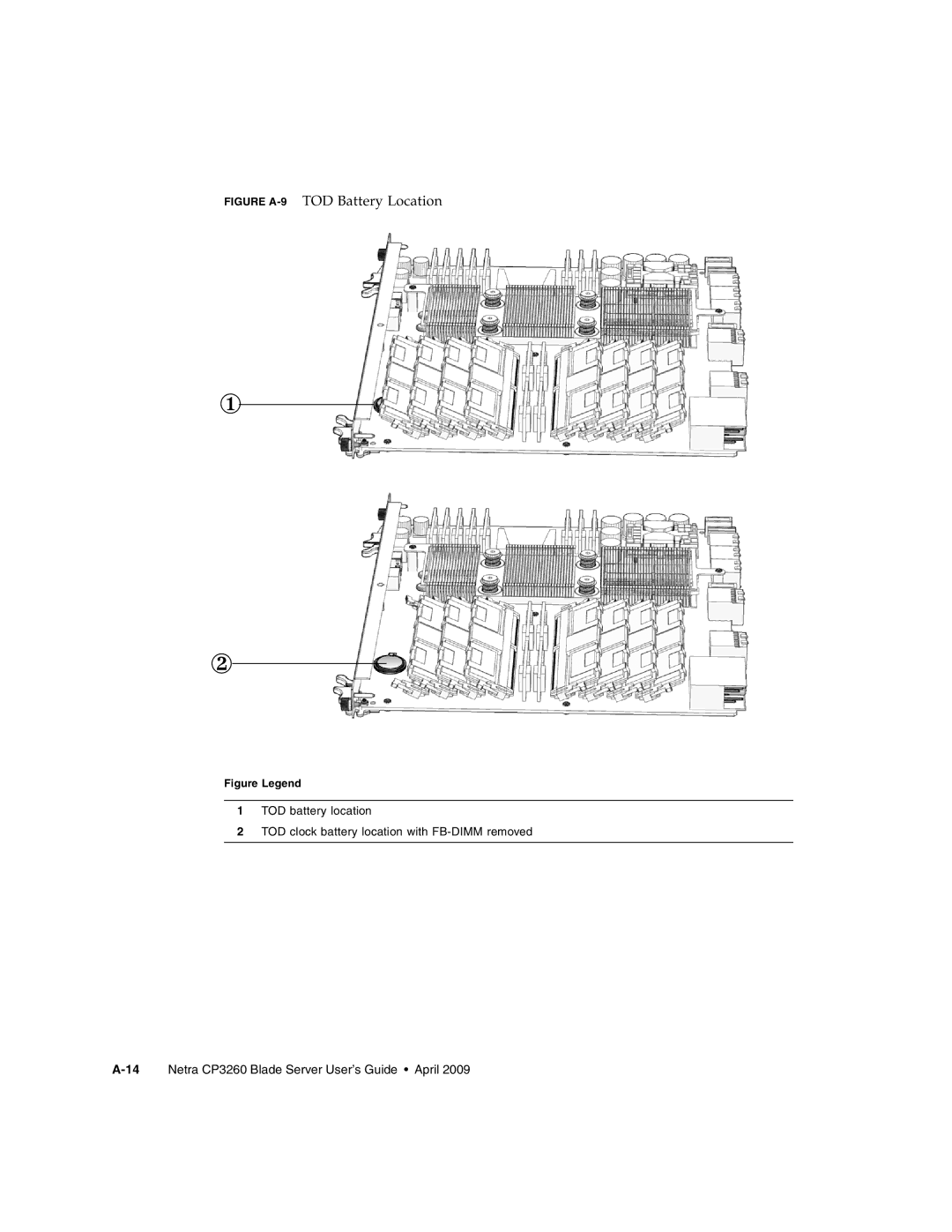 Sun Microsystems CP3260 manual Figure A-9TOD Battery Location 