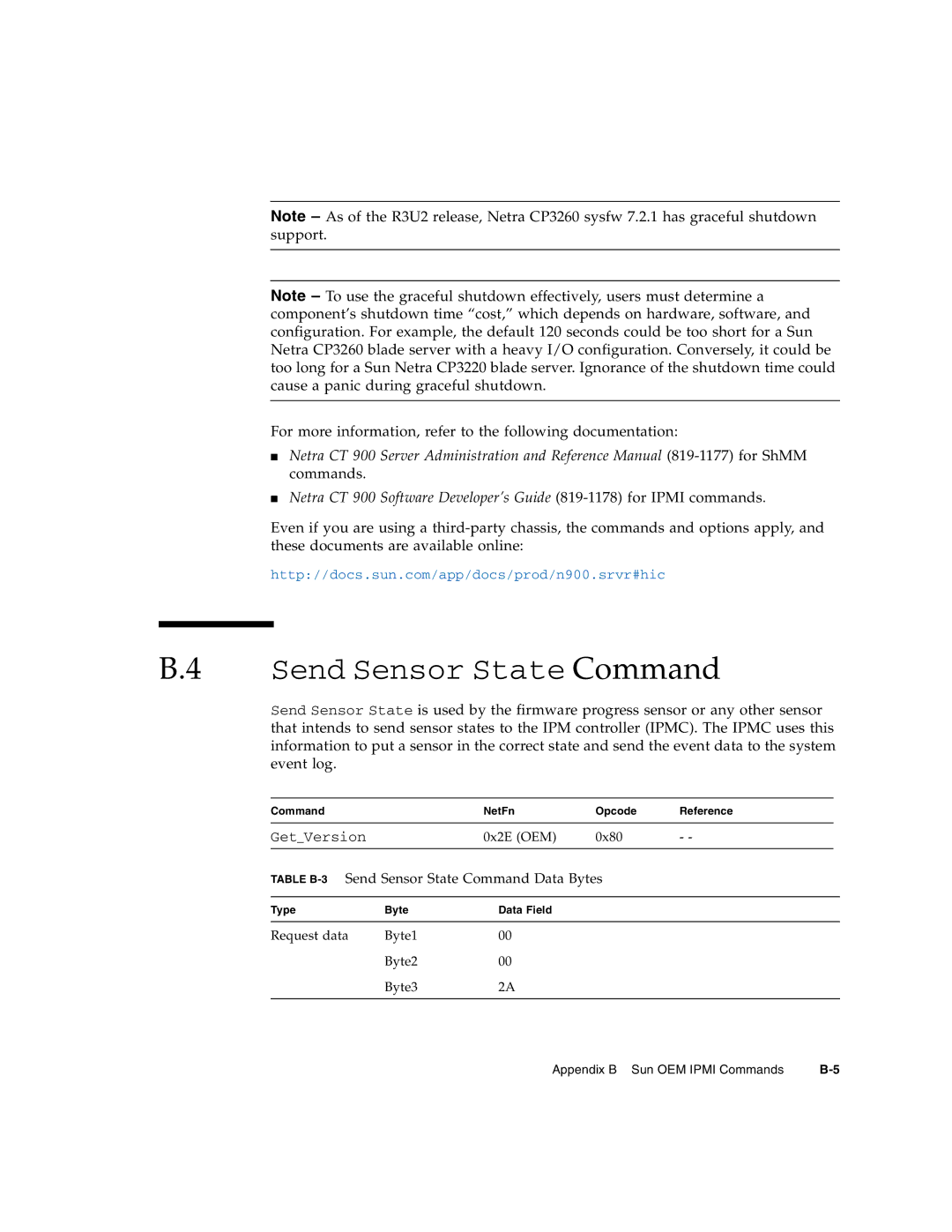 Sun Microsystems CP3260 manual Table B-3 Send Sensor State Command Data Bytes 