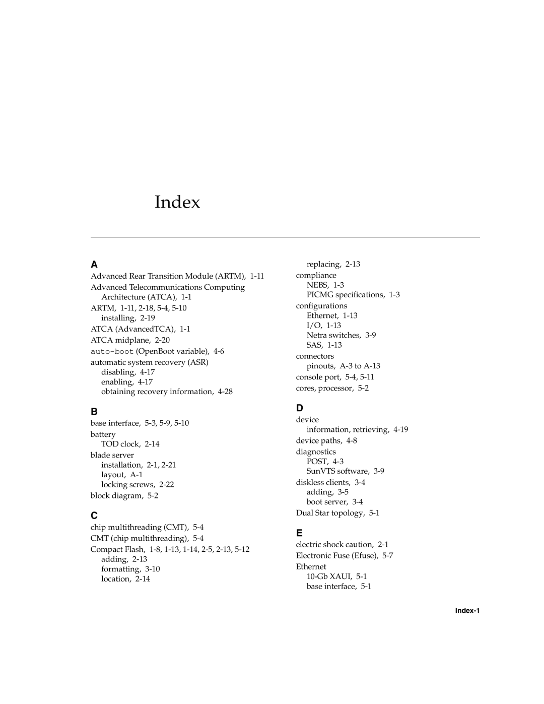 Sun Microsystems CP3260 manual Index 