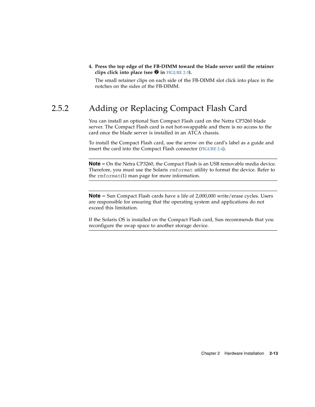 Sun Microsystems CP3260 manual Adding or Replacing Compact Flash Card 