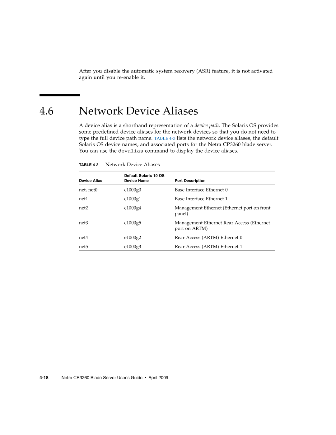 Sun Microsystems CP3260 manual 3Network Device Aliases 