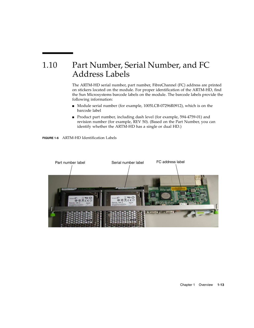 Sun Microsystems CP32x0 manual Part Number, Serial Number, and FC Address Labels, Part number label Serial number label 