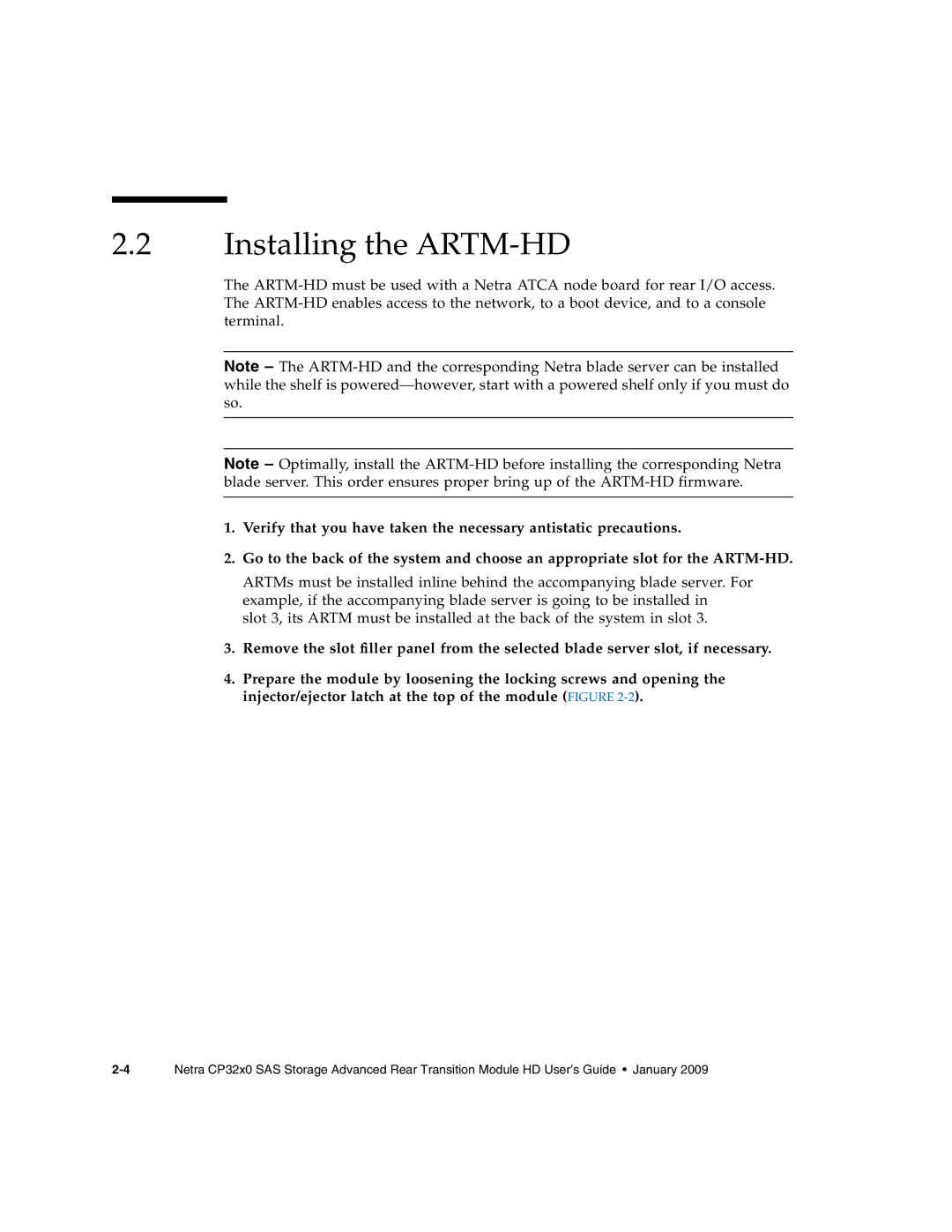 Sun Microsystems CP32x0 manual Installing the ARTM-HD 