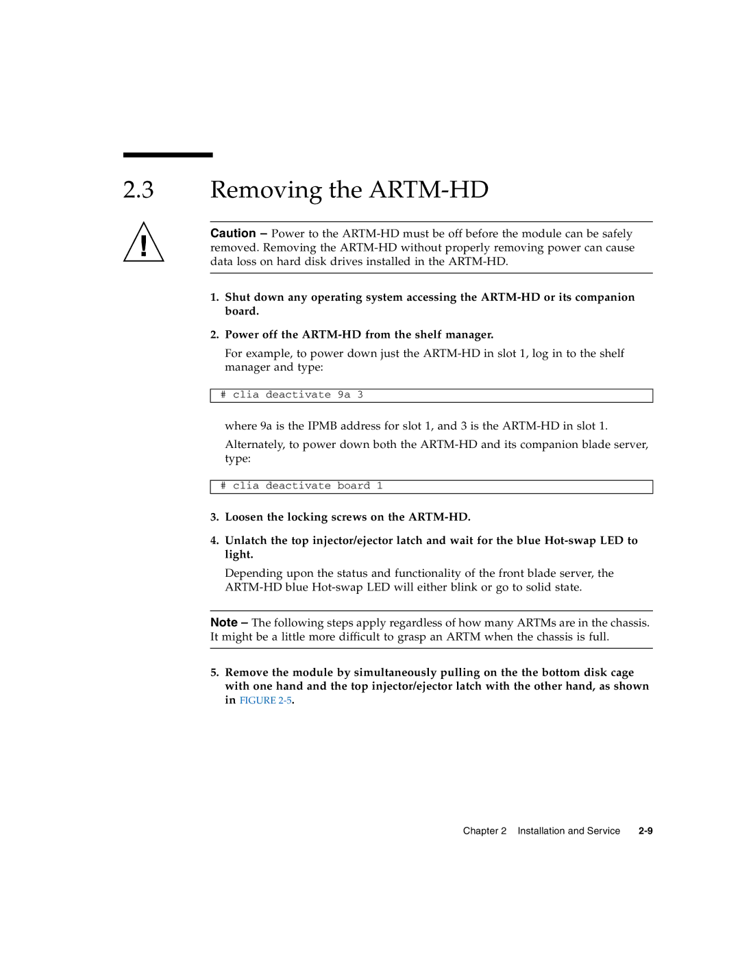 Sun Microsystems CP32x0 manual Removing the ARTM-HD 