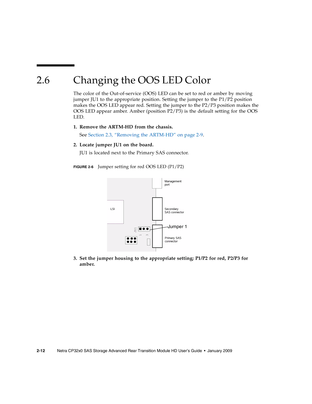 Sun Microsystems CP32x0 manual Changing the OOS LED Color, 6Jumper setting for red OOS LED P1/P2 