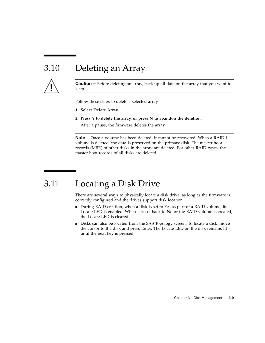 Sun Microsystems CP32x0 manual Deleting an Array, Locating a Disk Drive 