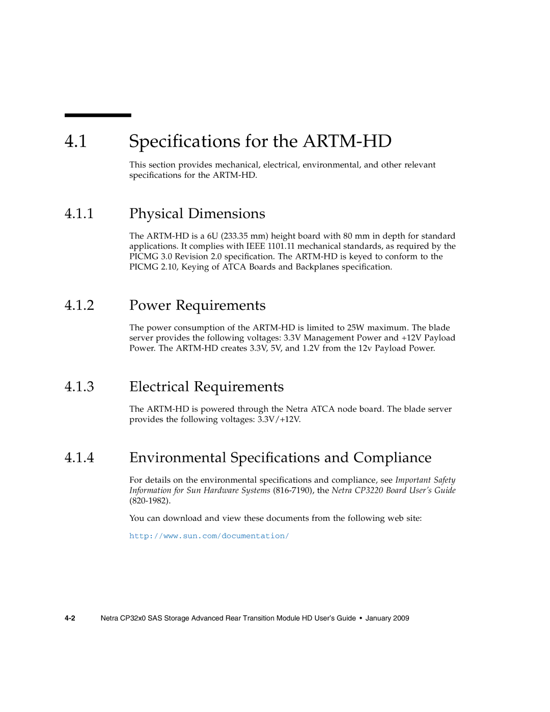 Sun Microsystems CP32x0 manual Specifications for the ARTM-HD, Physical Dimensions 