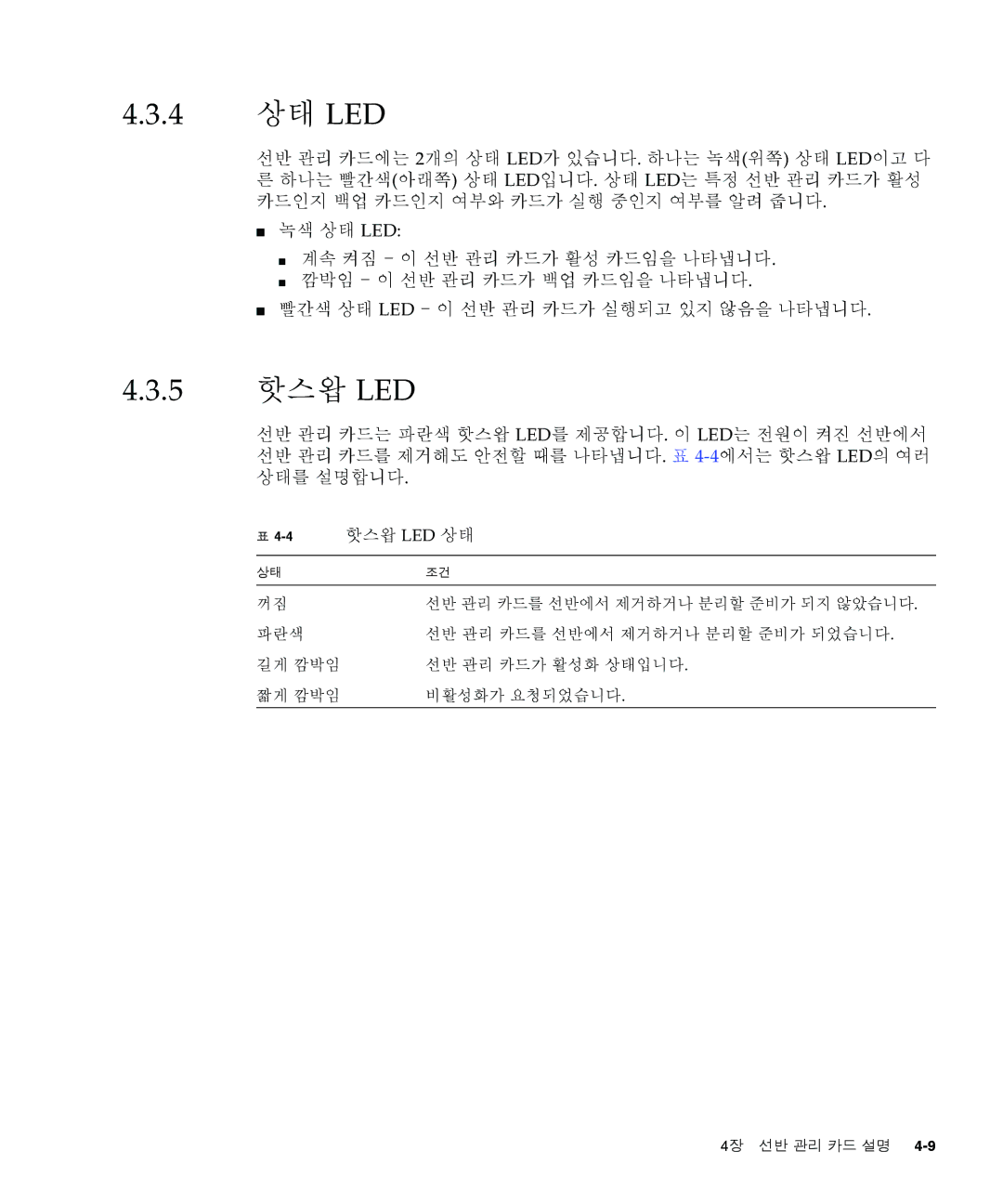 Sun Microsystems Ct 900 manual 4 상태 LED, 5 핫스왑 LED 