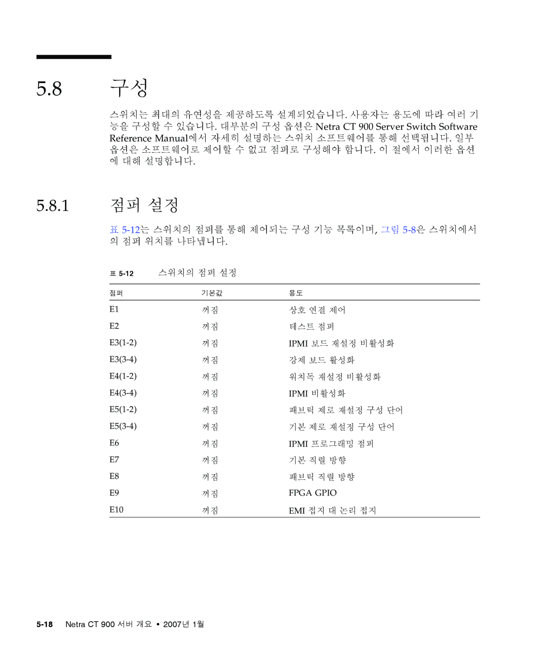 Sun Microsystems Ct 900 manual 1 점퍼 설정, 12스위치의 점퍼 설정 