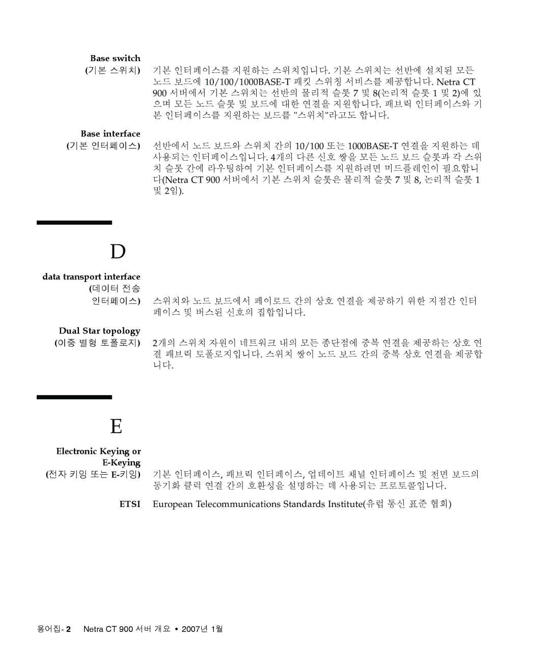 Sun Microsystems Ct 900 manual Data transport interface 데이터 전송 