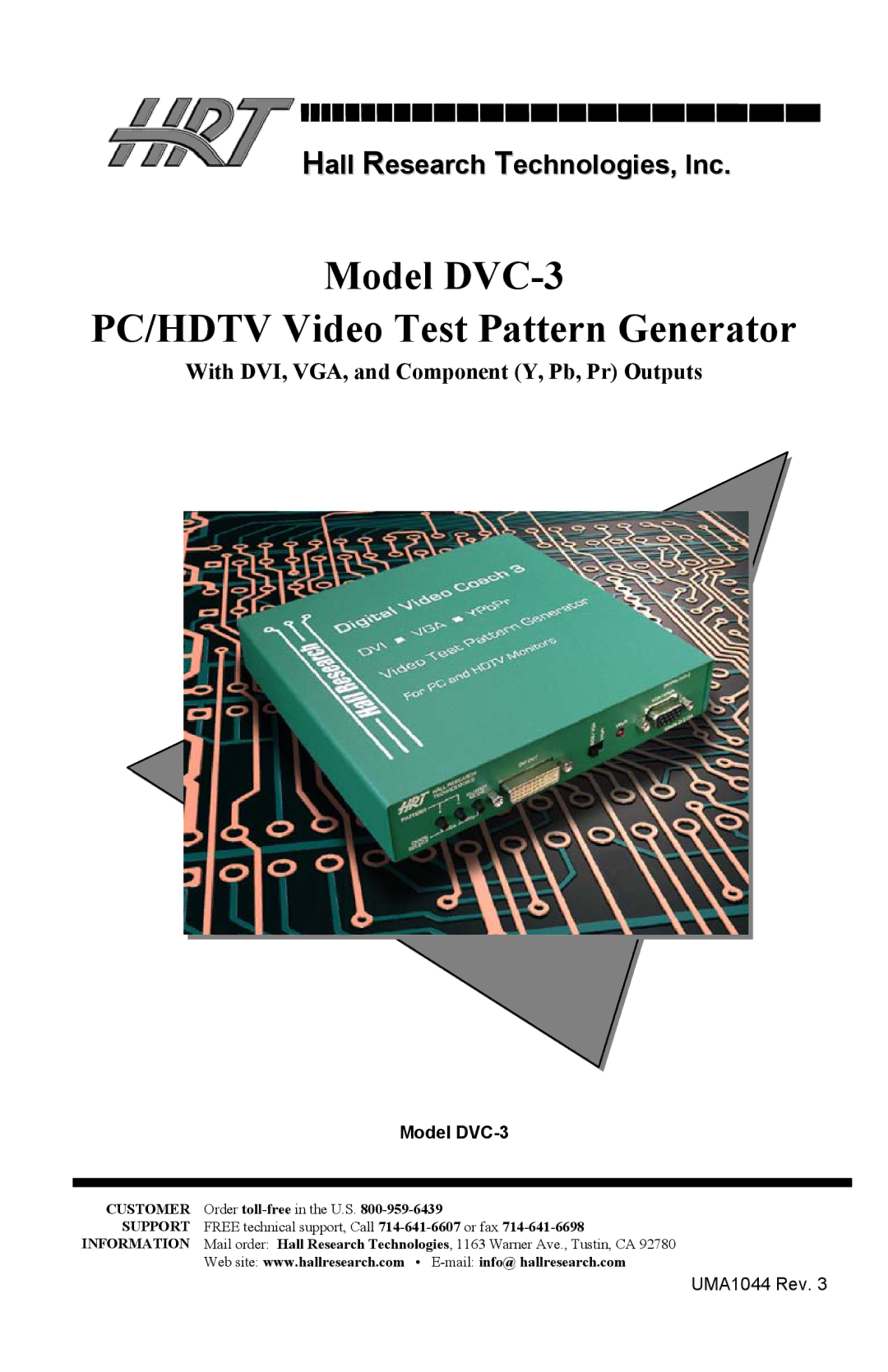 Sun Microsystems manual Model DVC-3 PC/HDTV Video Test Pattern Generator 