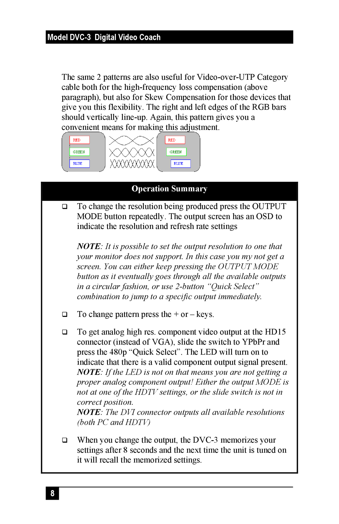 Sun Microsystems DVC-3 manual Operation Summary 