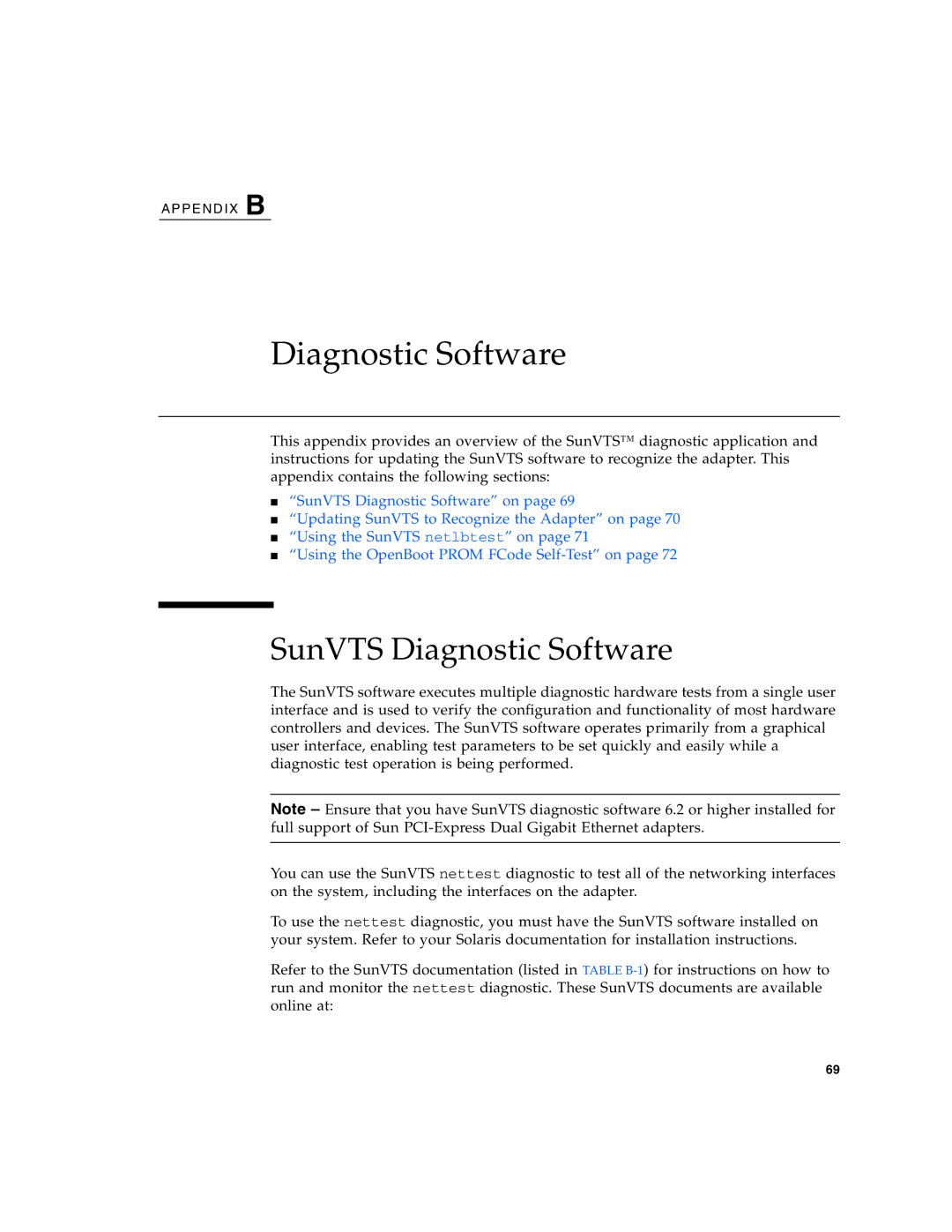 Sun Microsystems Ethernet MMF/UTP Adapter manual SunVTS Diagnostic Software 