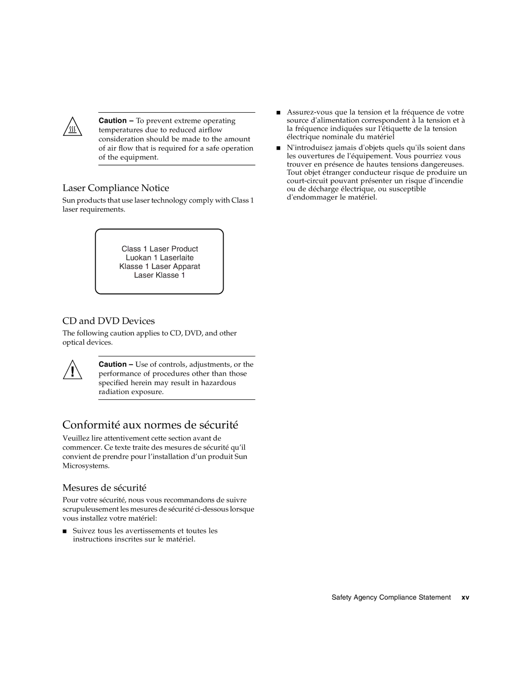 Sun Microsystems Ethernet MMF/UTP Adapter Conformité aux normes de sécurité, Laser Compliance Notice, CD and DVD Devices 