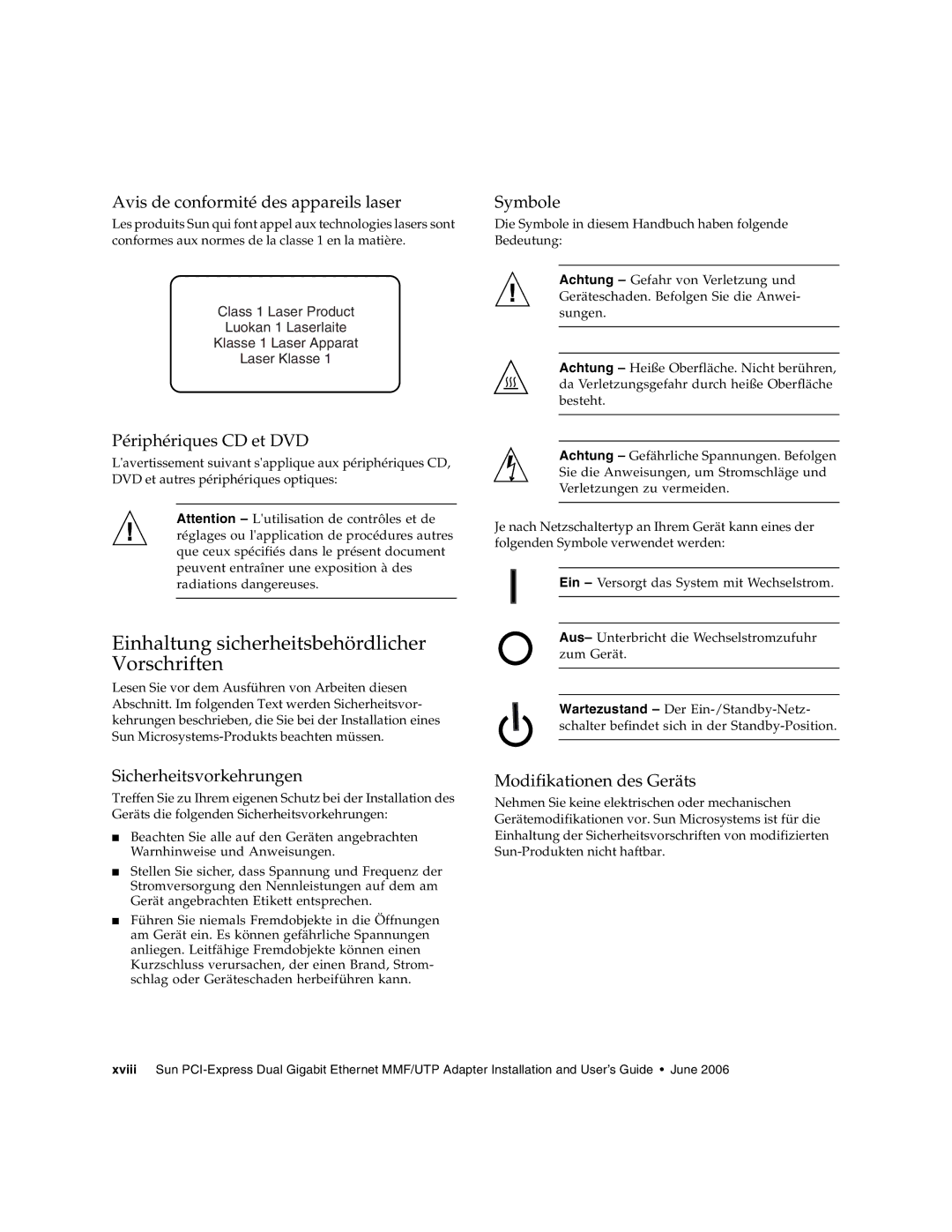 Sun Microsystems Ethernet MMF/UTP Adapter manual Einhaltung sicherheitsbehördlicher Vorschriften 