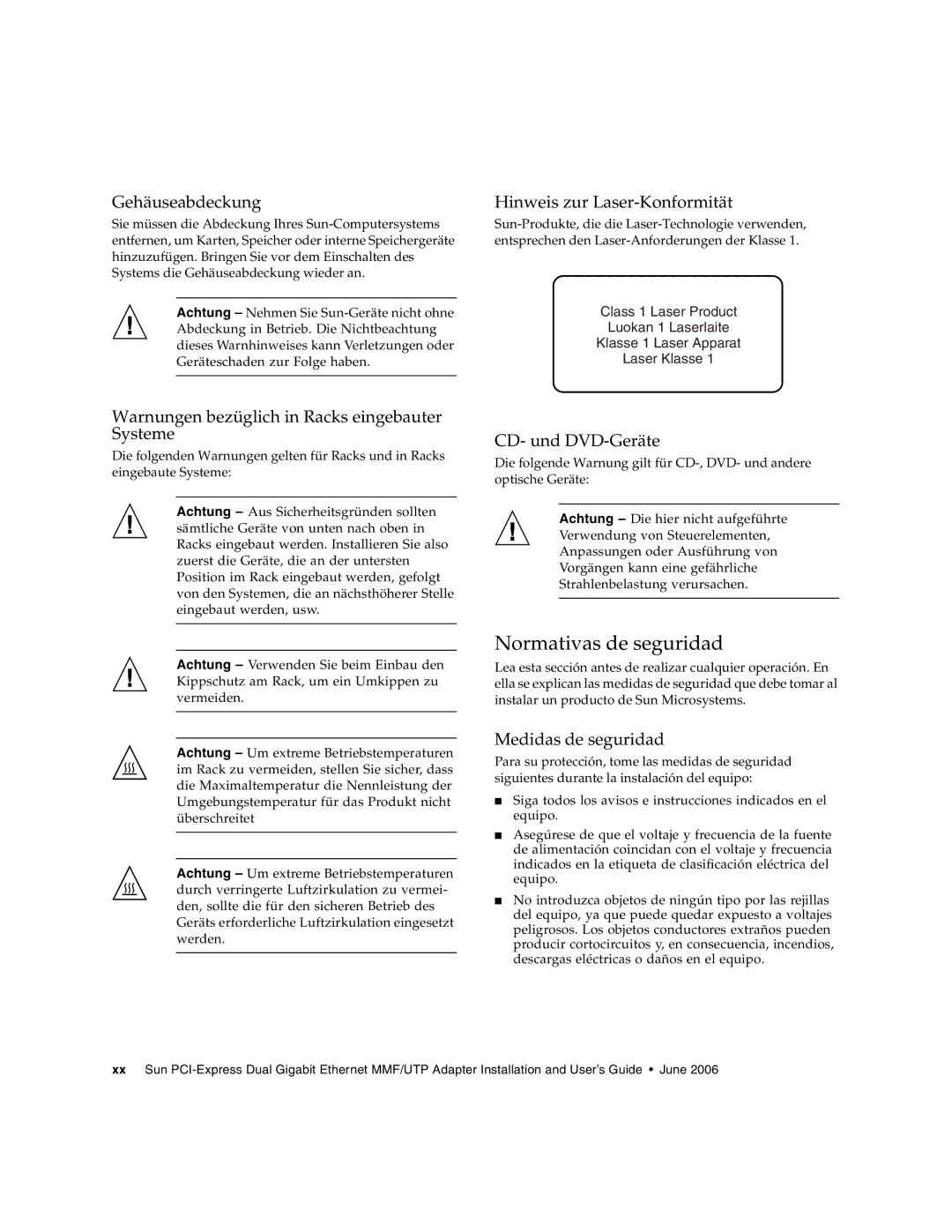 Sun Microsystems Ethernet MMF/UTP Adapter manual Normativas de seguridad 