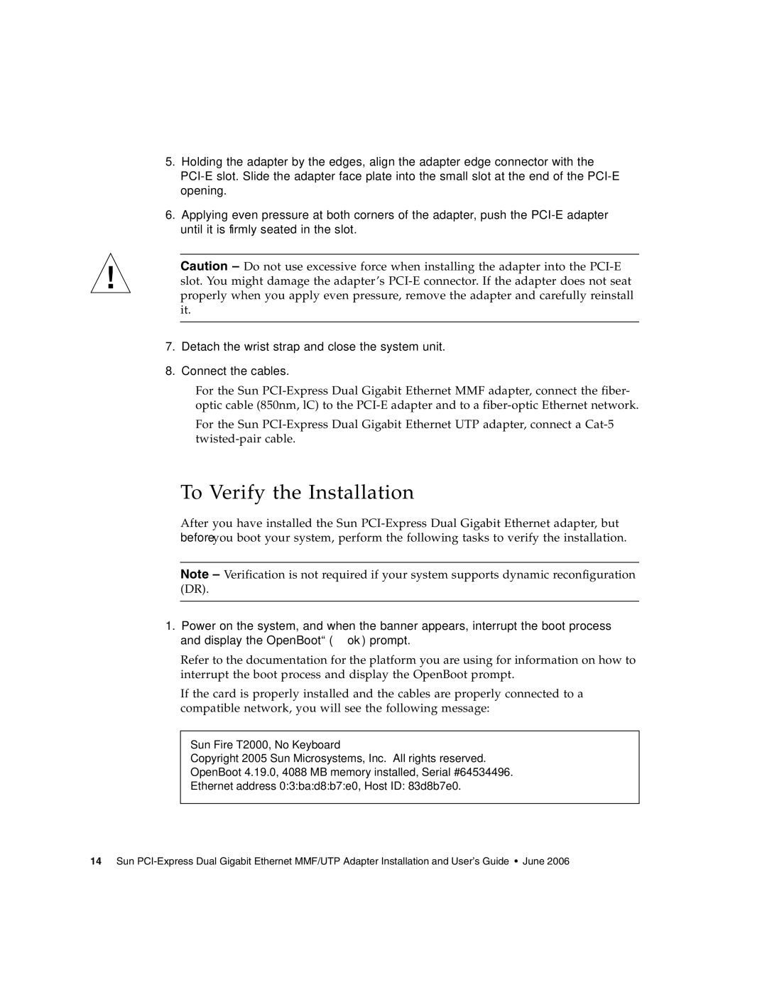 Sun Microsystems Ethernet MMF/UTP Adapter manual To Verify the Installation 