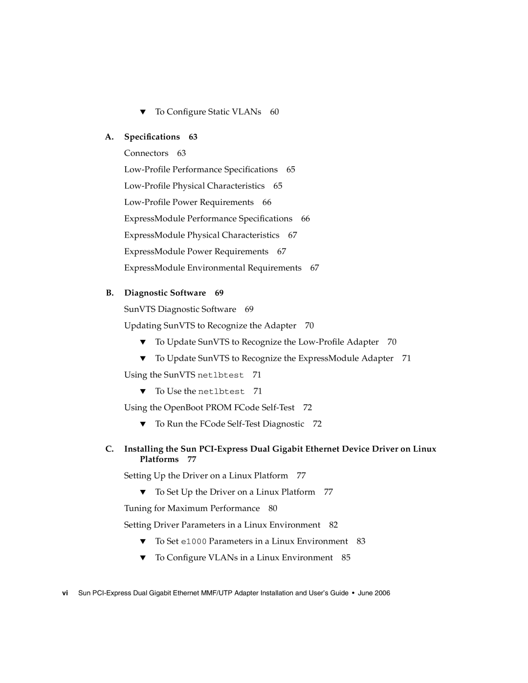 Sun Microsystems Ethernet MMF/UTP Adapter manual Specifications, Diagnostic Software 