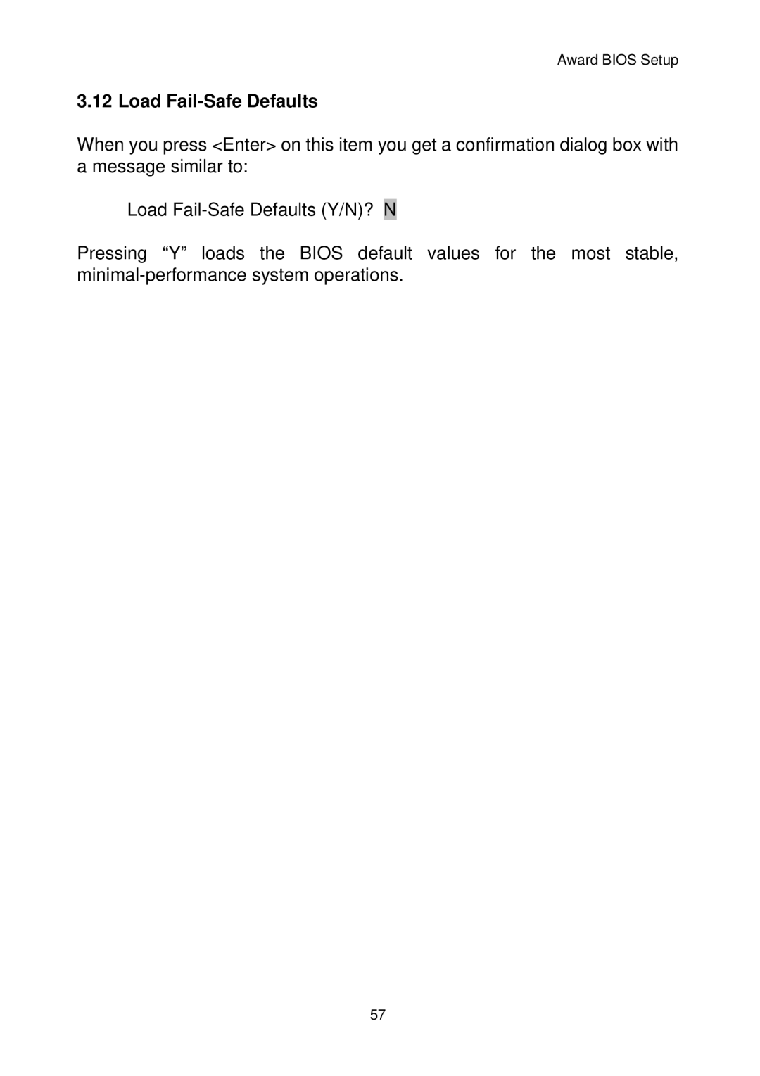 Sun Microsystems F815D/V manual Load Fail-Safe Defaults 