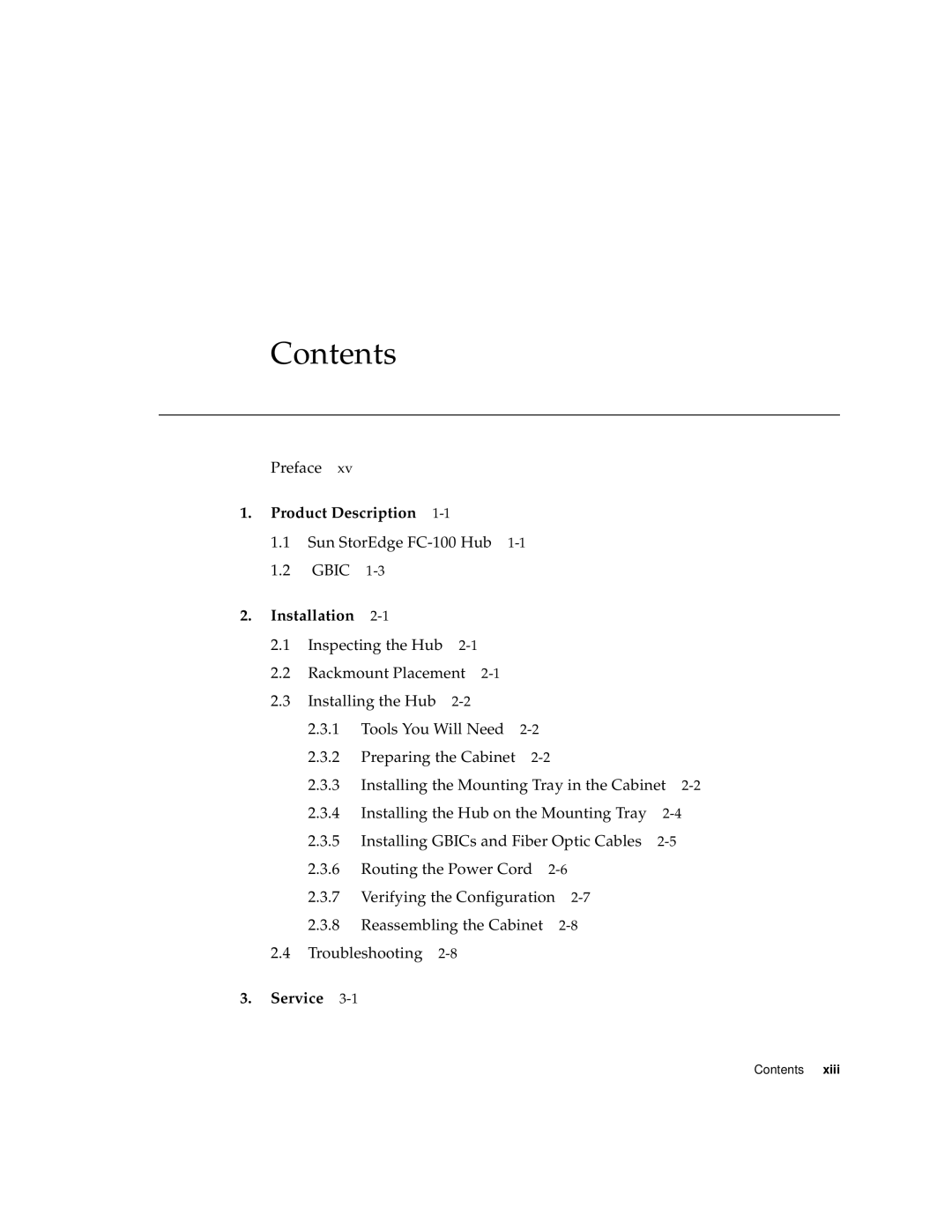 Sun Microsystems FC-100 service manual Contents 