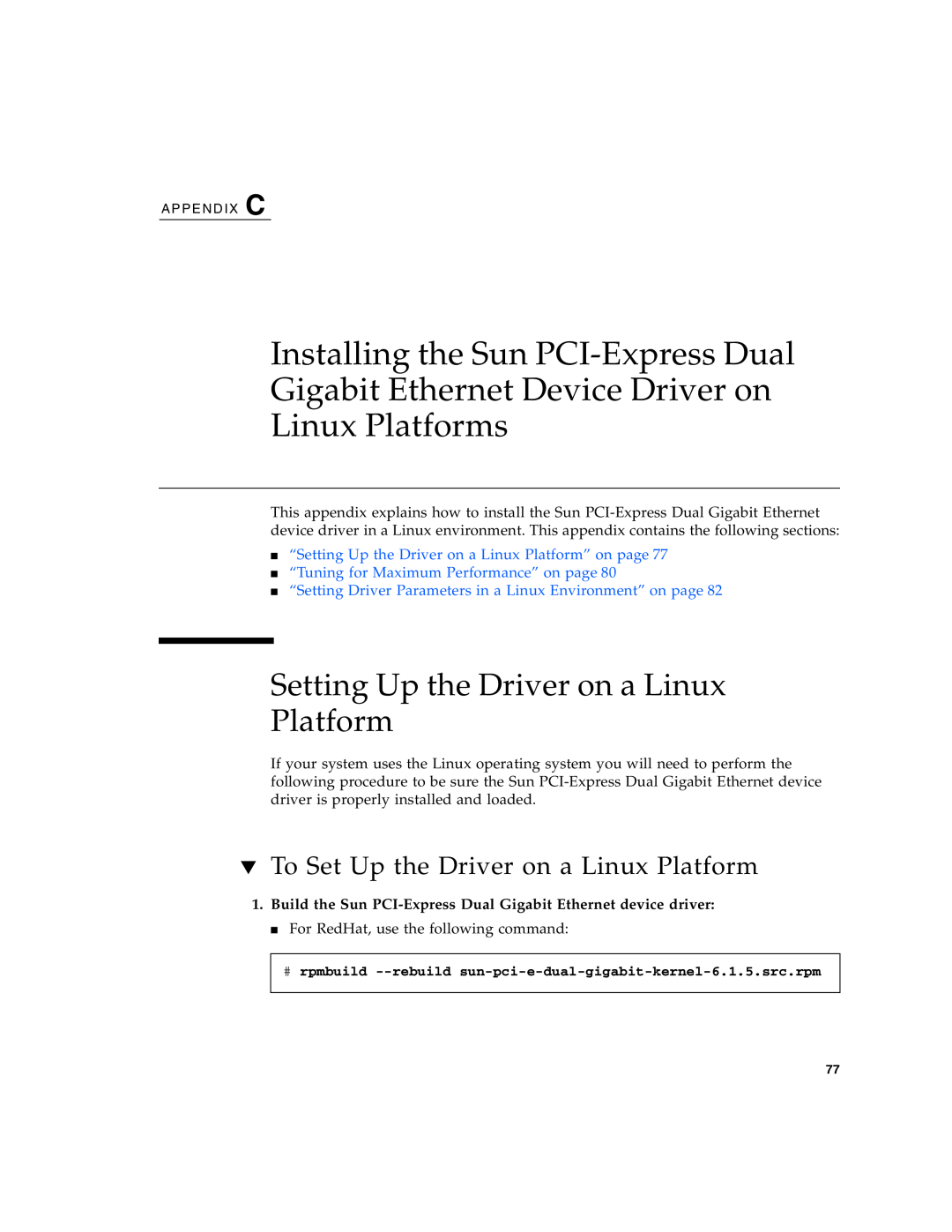 Sun Microsystems Gigabit Ethernet MMF/UTP Adapter manual Setting Up the Driver on a Linux Platform 