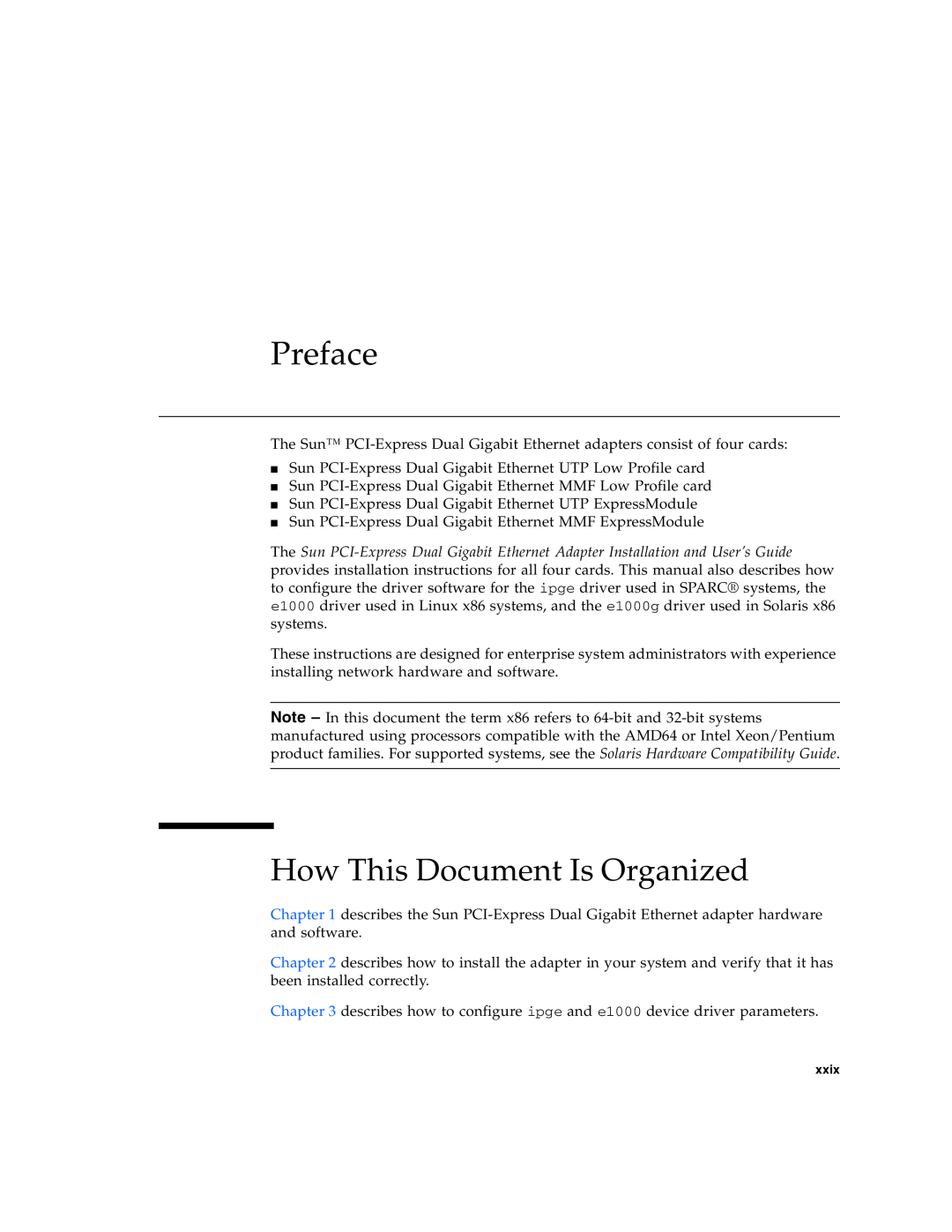 Sun Microsystems Gigabit Ethernet MMF/UTP Adapter manual Preface, How This Document Is Organized 