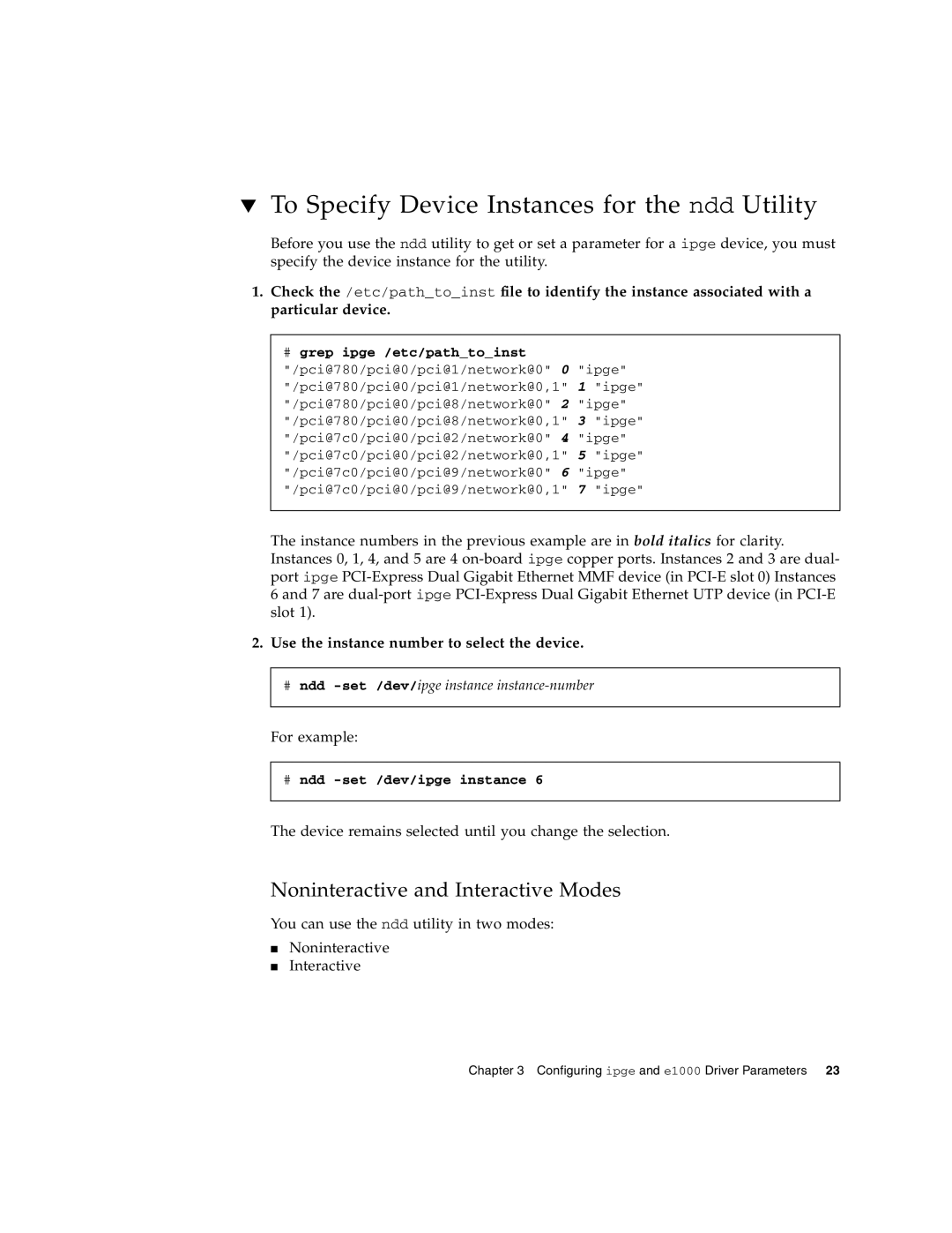 Sun Microsystems Gigabit Ethernet MMF/UTP Adapter manual To Specify Device Instances for the ndd Utility 