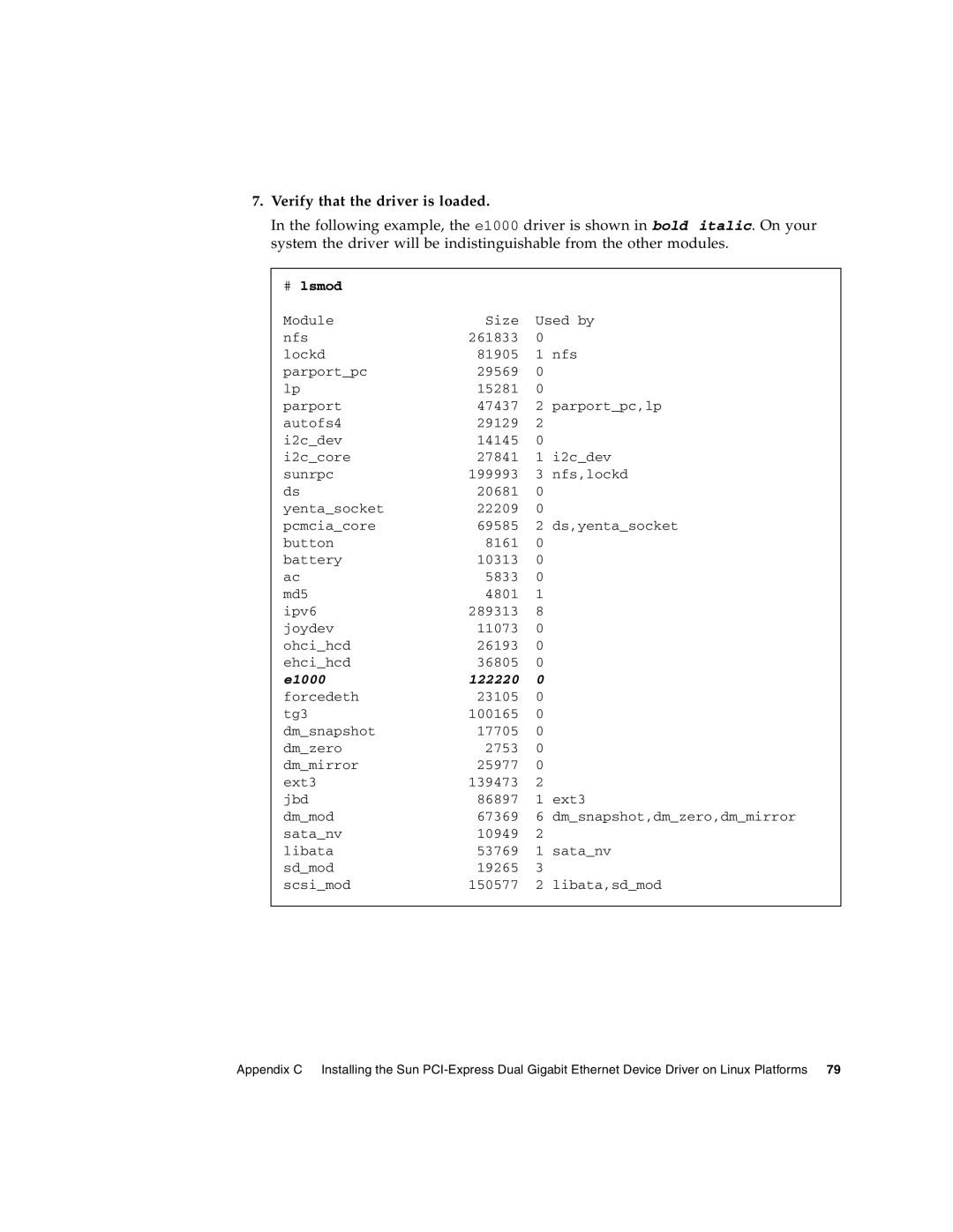 Sun Microsystems Gigabit Ethernet MMF/UTP Adapter manual Verify that the driver is loaded, # lsmod 