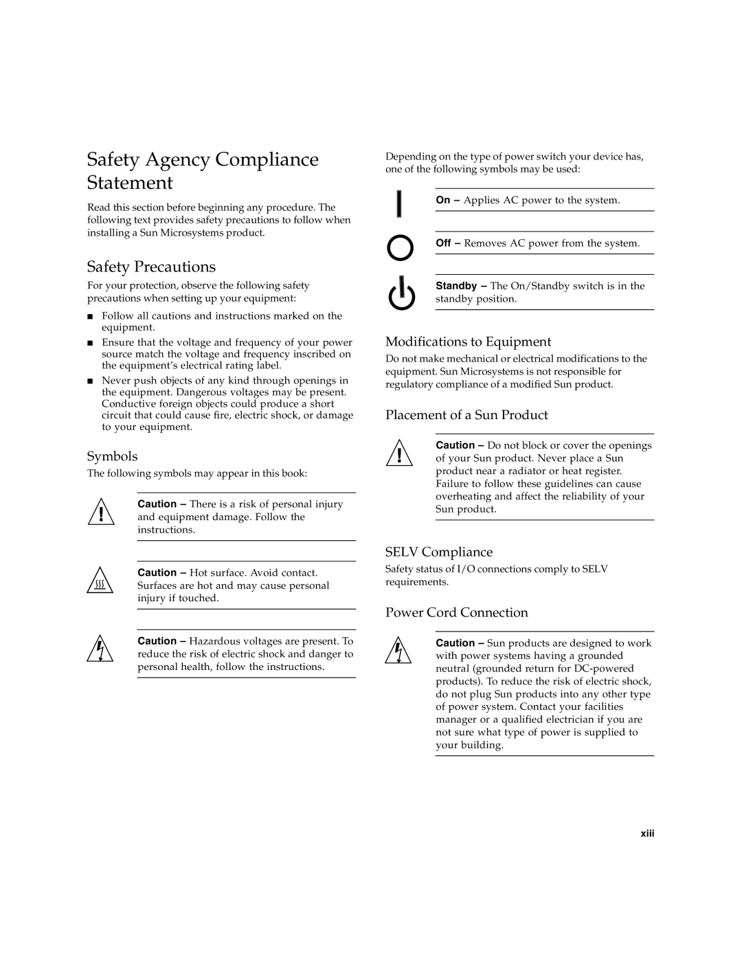 Sun Microsystems Gigabit Ethernet MMF/UTP Adapter manual Safety Agency Compliance Statement, Safety Precautions 