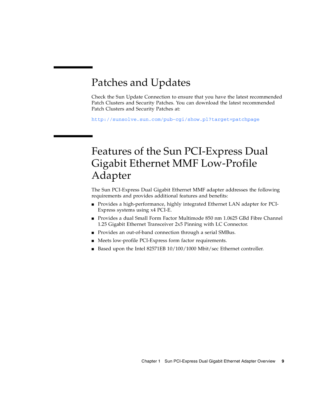 Sun Microsystems Gigabit Ethernet MMF/UTP Adapter manual Patches and Updates 