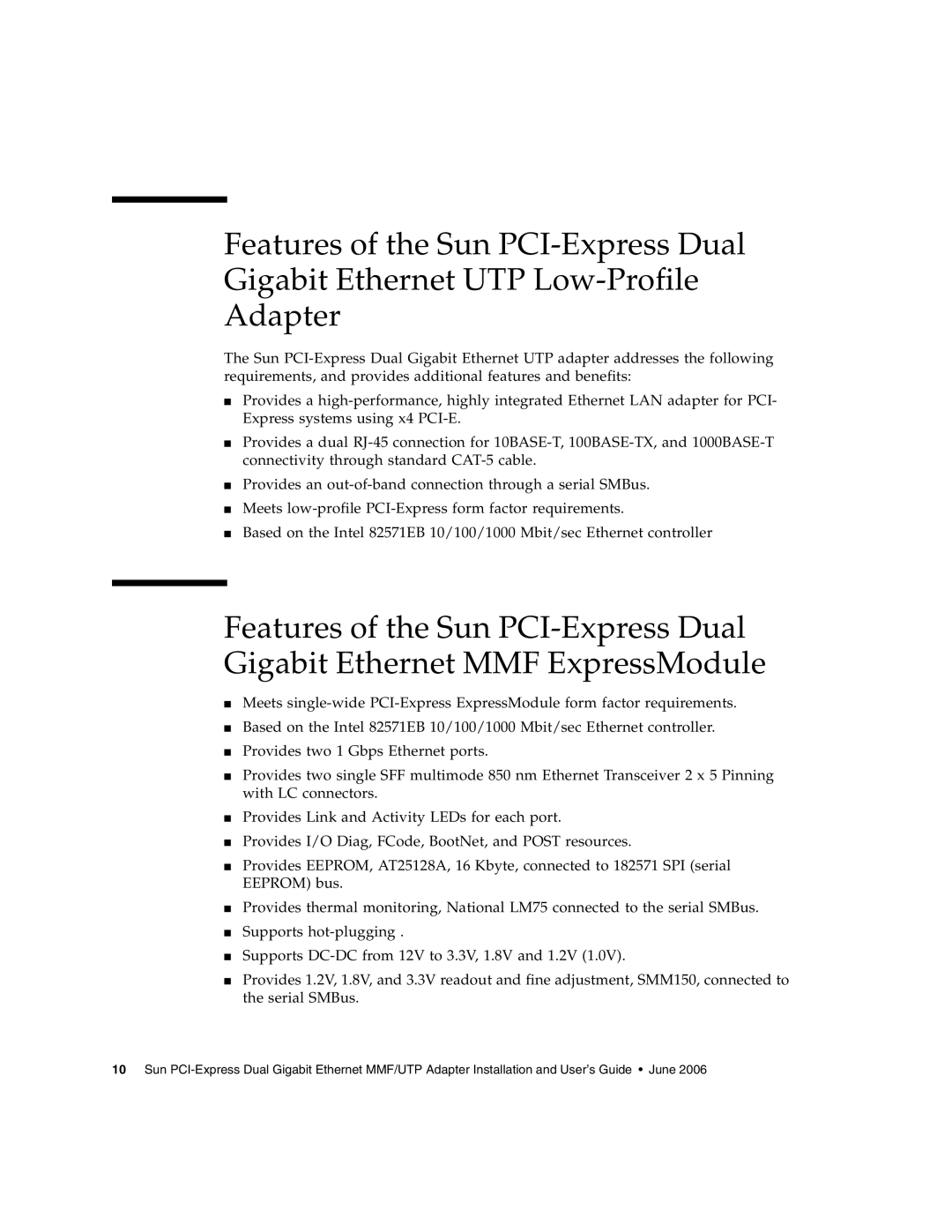 Sun Microsystems Gigabit Ethernet MMF/UTP Adapter manual 