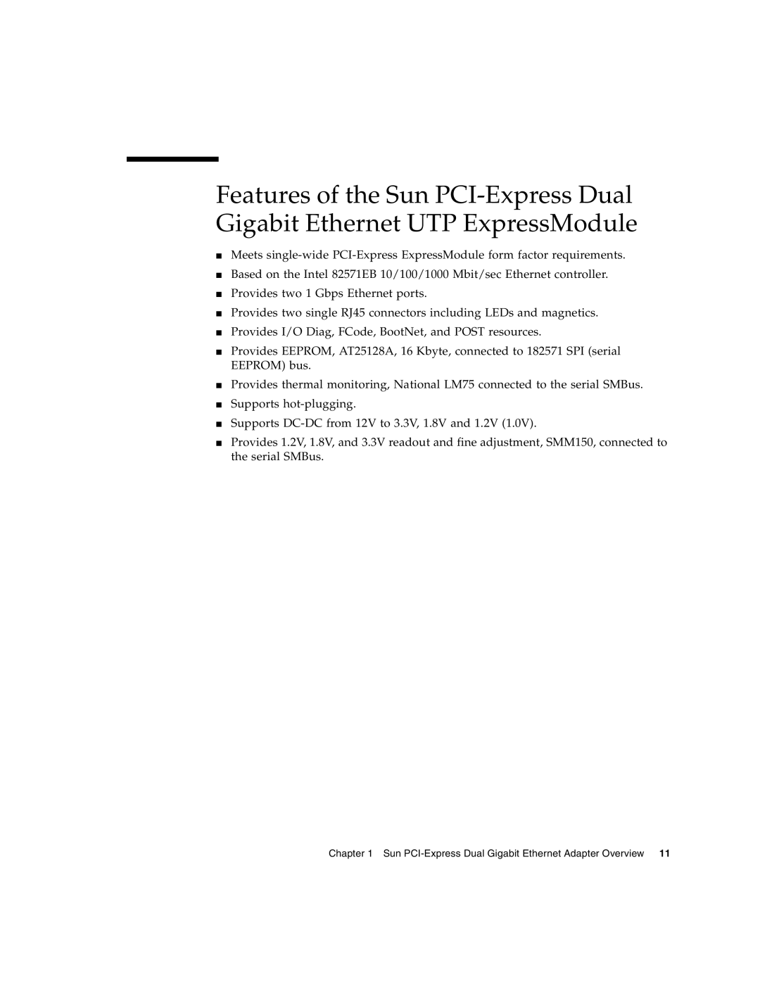 Sun Microsystems Gigabit Ethernet MMF/UTP Adapter manual Sun PCI-Express Dual Gigabit Ethernet Adapter Overview 