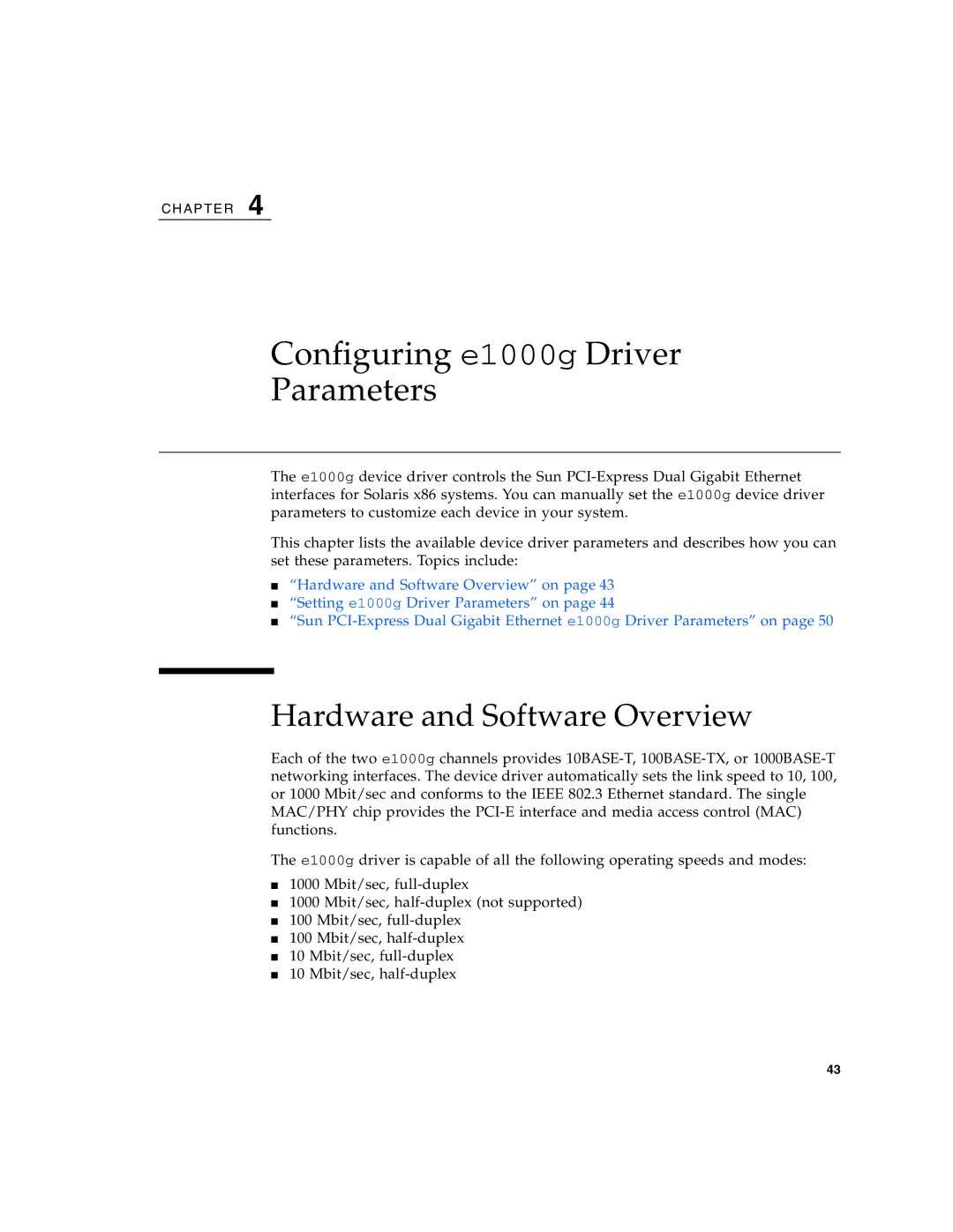 Sun Microsystems Gigabit Ethernet MMF/UTP Adapter manual Configuring e1000g Driver Parameters 