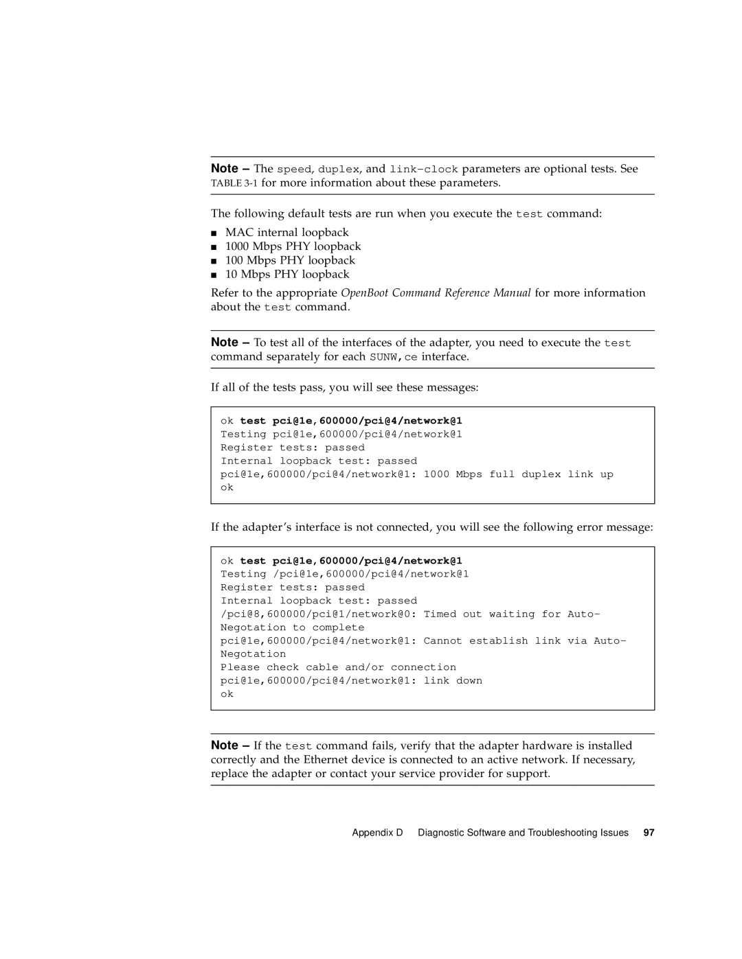 Sun Microsystems GigaSwift Ethernet Adapter manual Ok test pci@1e,600000/pci@4/network@1 