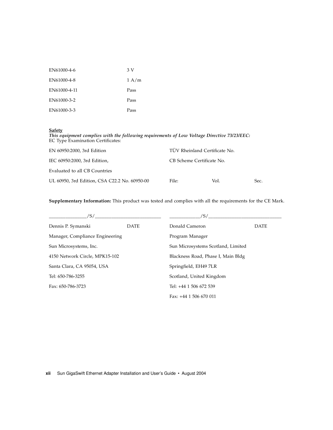 Sun Microsystems GigaSwift Ethernet Adapter manual Safety 