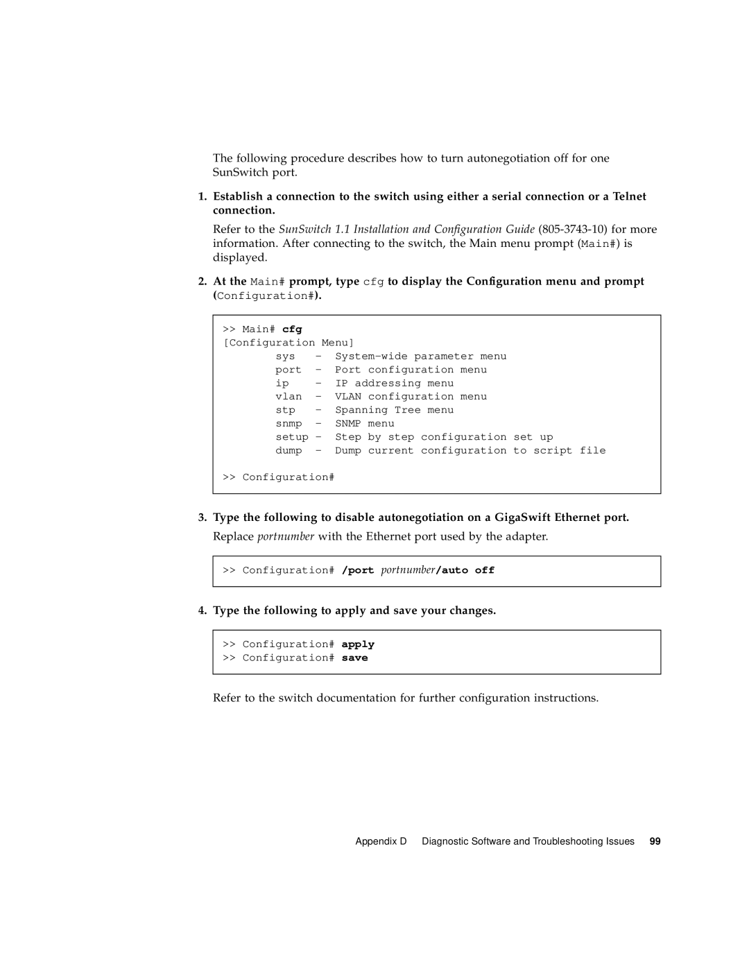 Sun Microsystems GigaSwift Ethernet Adapter manual Type the following to apply and save your changes 