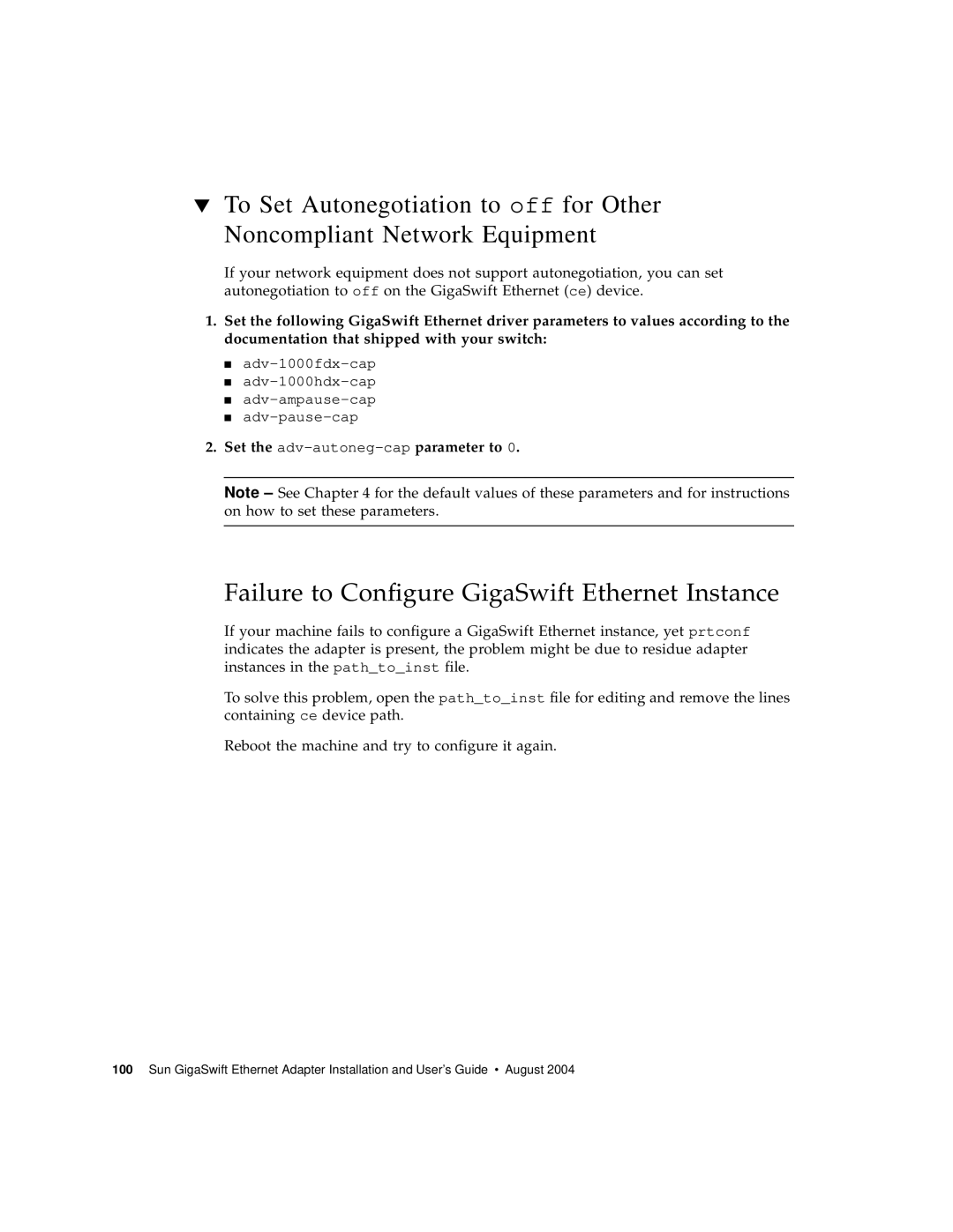 Sun Microsystems GigaSwift Ethernet Adapter manual Failure to Configure GigaSwift Ethernet Instance 