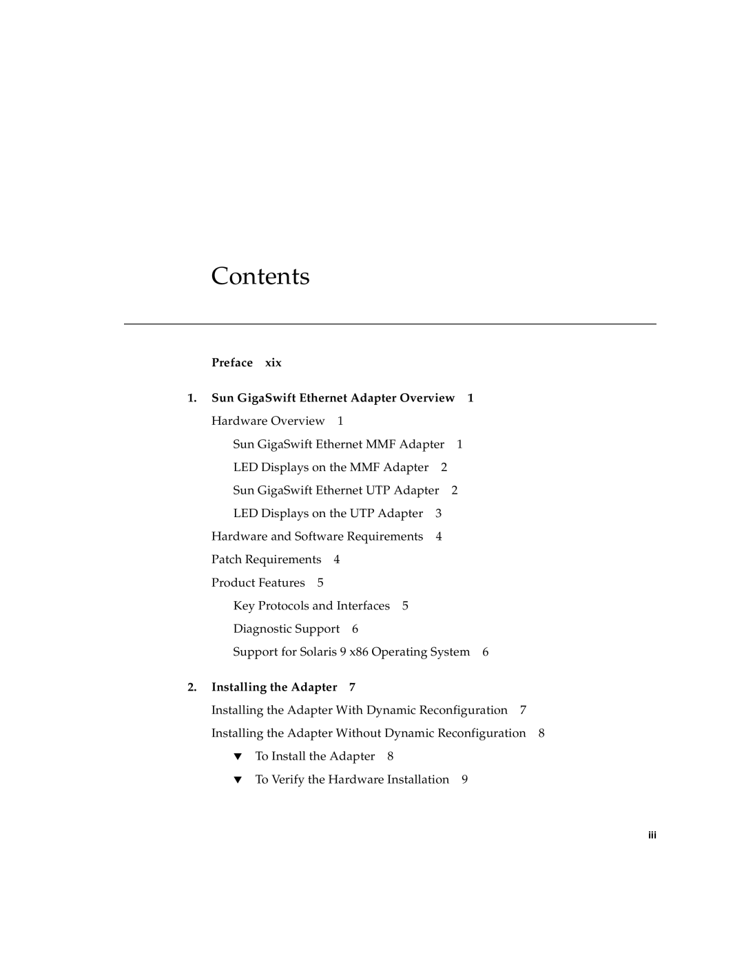 Sun Microsystems GigaSwift Ethernet Adapter manual Contents 