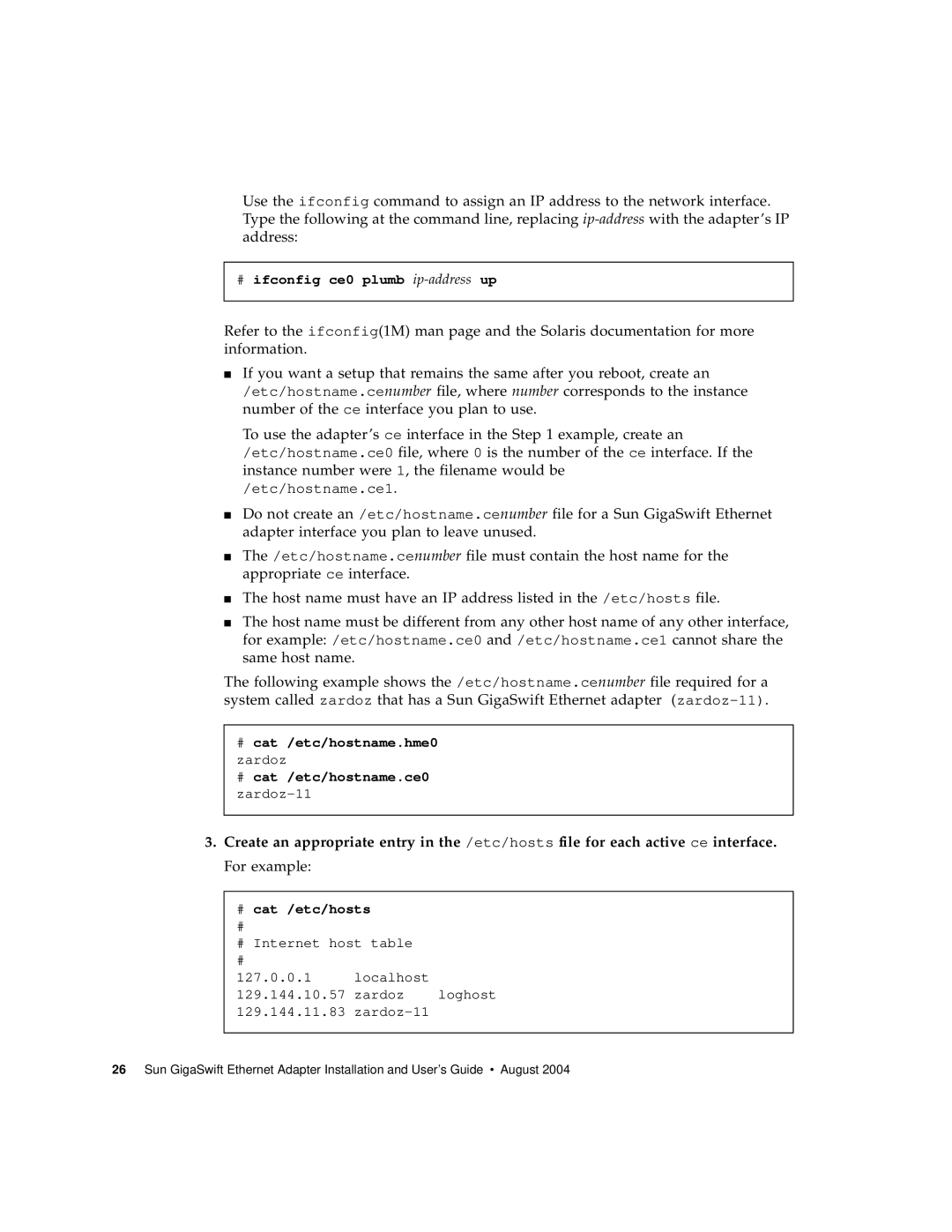Sun Microsystems GigaSwift Ethernet Adapter manual Etc/hostname.ce1 