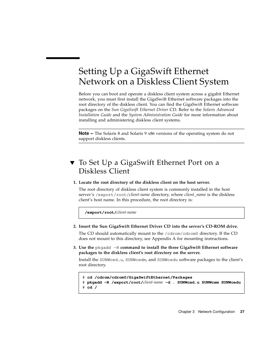 Sun Microsystems GigaSwift Ethernet Adapter manual To Set Up a GigaSwift Ethernet Port on a Diskless Client 