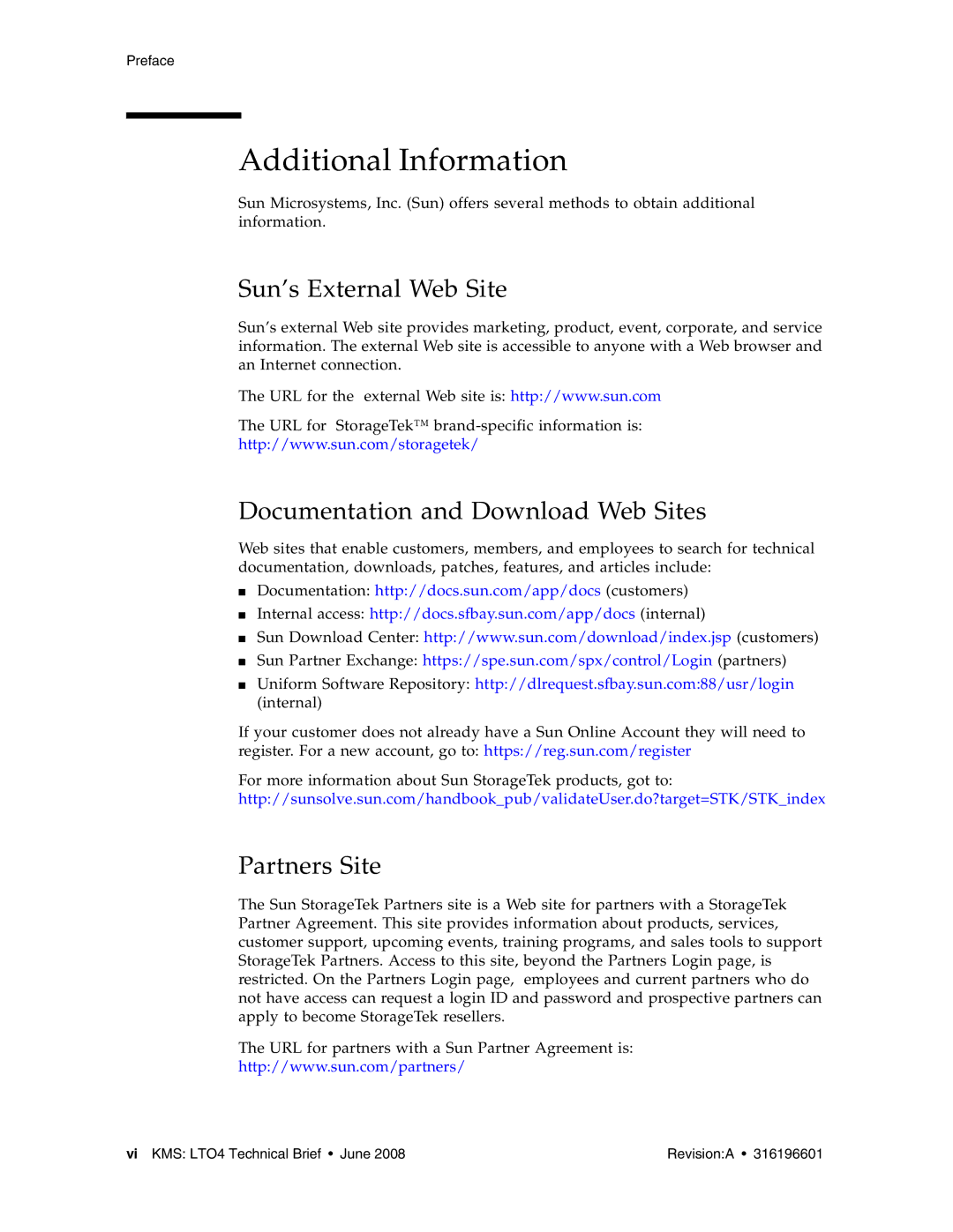 Sun Microsystems HP LTO4 manual Additional Information, Sun’s External Web Site, Documentation and Download Web Sites 